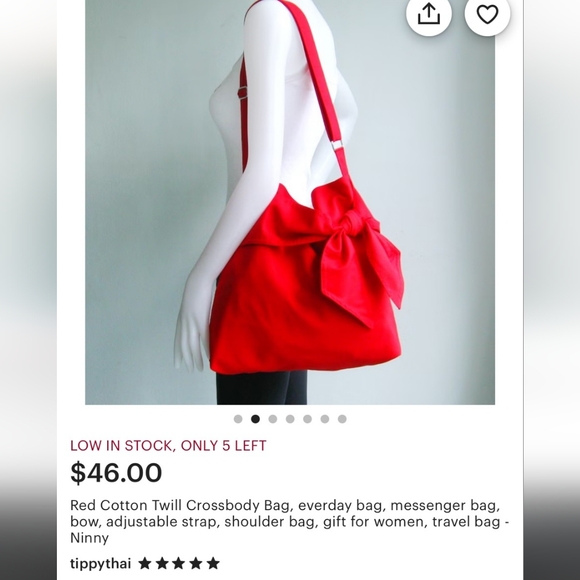 TippyThai | Cotton Twill Crossbody / Shoulder Bag NWOT natural color w/Bow - Picture 10 of 16